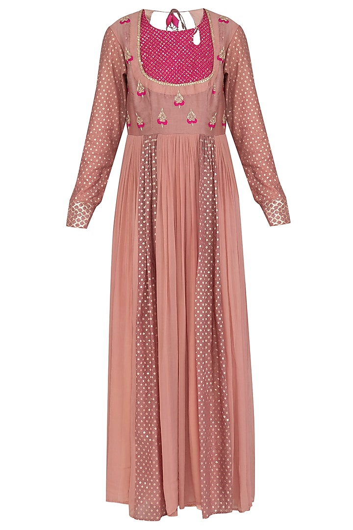 Rose Pink Embroidered Anarkali With Dupatta by Abhi Singh