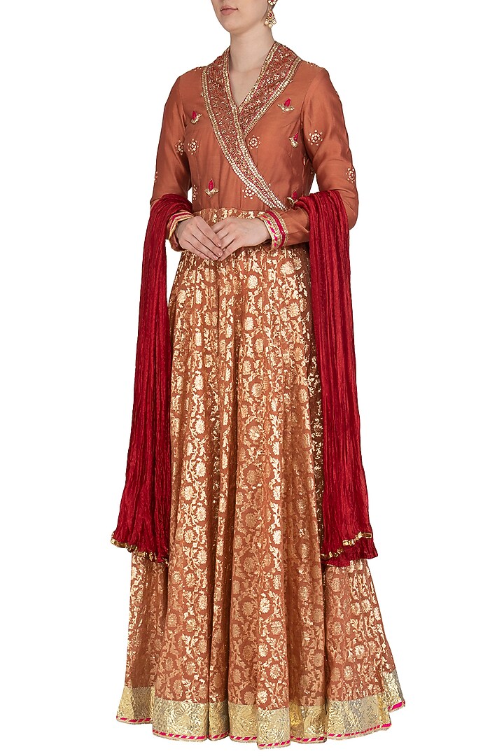 Red Embroidered Wedding Anarkali With Dupatta by Abhi Singh at Pernia's Pop Up Shop
