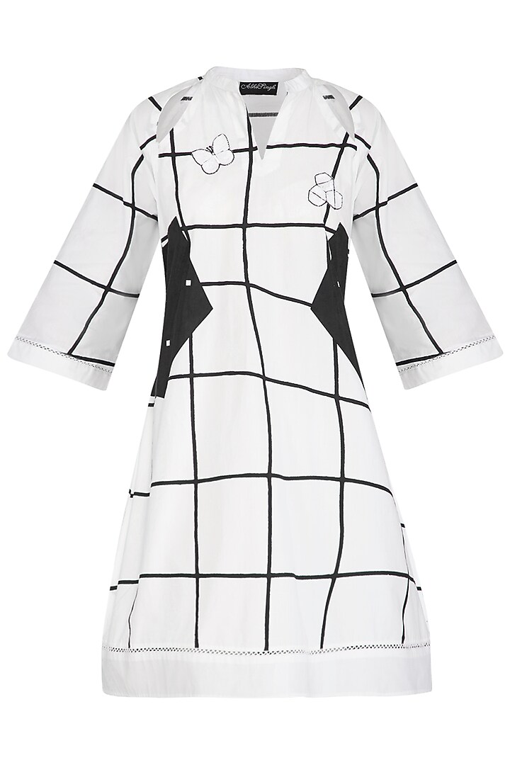 White Embroidered Pleated Vacation Dress by Abhi Singh at Pernia's Pop Up Shop