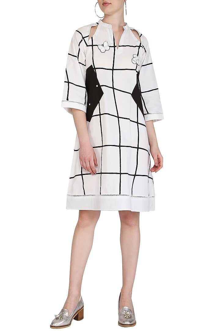 White Embroidered Pleated Vacation Dress by Abhi Singh at Pernia's Pop Up Shop