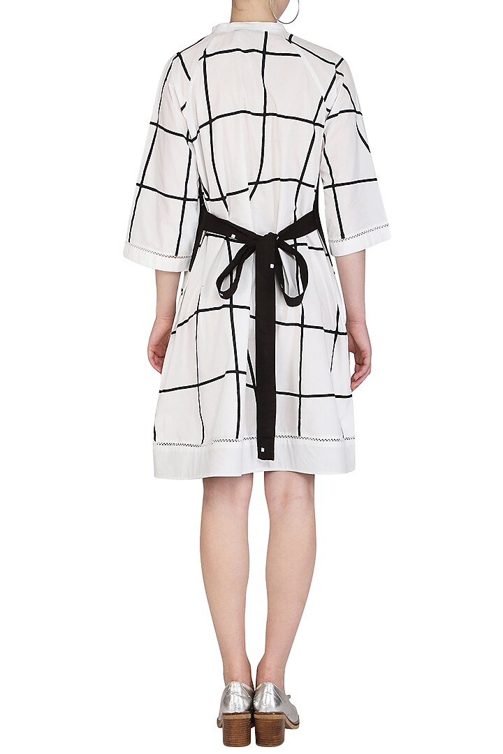 White Embroidered Pleated Vacation Dress by Abhi Singh at Pernia's Pop Up Shop