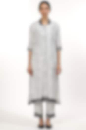 Ivory & Black Block Printed Shirt Kurta  by Abraham & Thakore at Pernia's Pop Up Shop