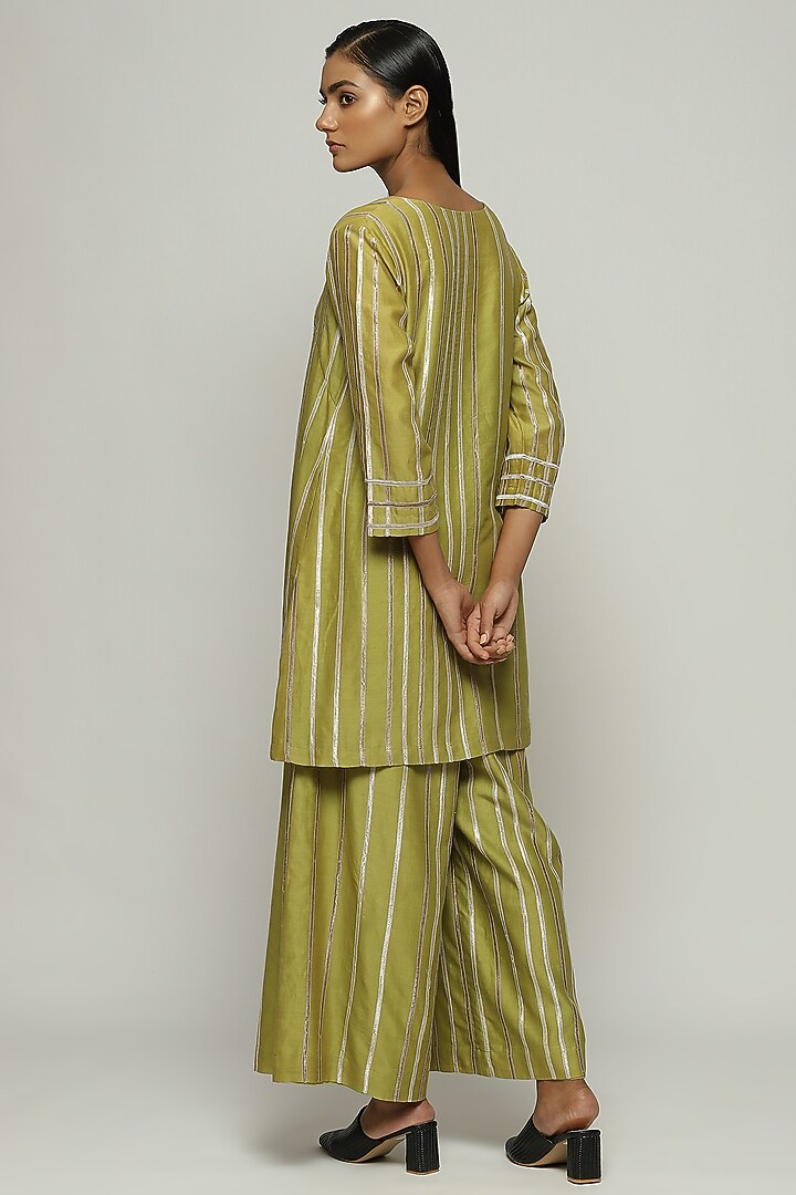Green Chanderi Tunic by Abraham & Thakore at Pernia's Pop Up Shop
