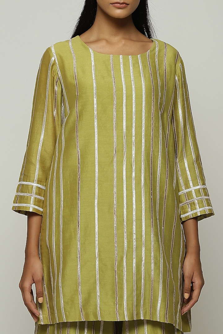Green Chanderi Tunic by Abraham & Thakore at Pernia's Pop Up Shop