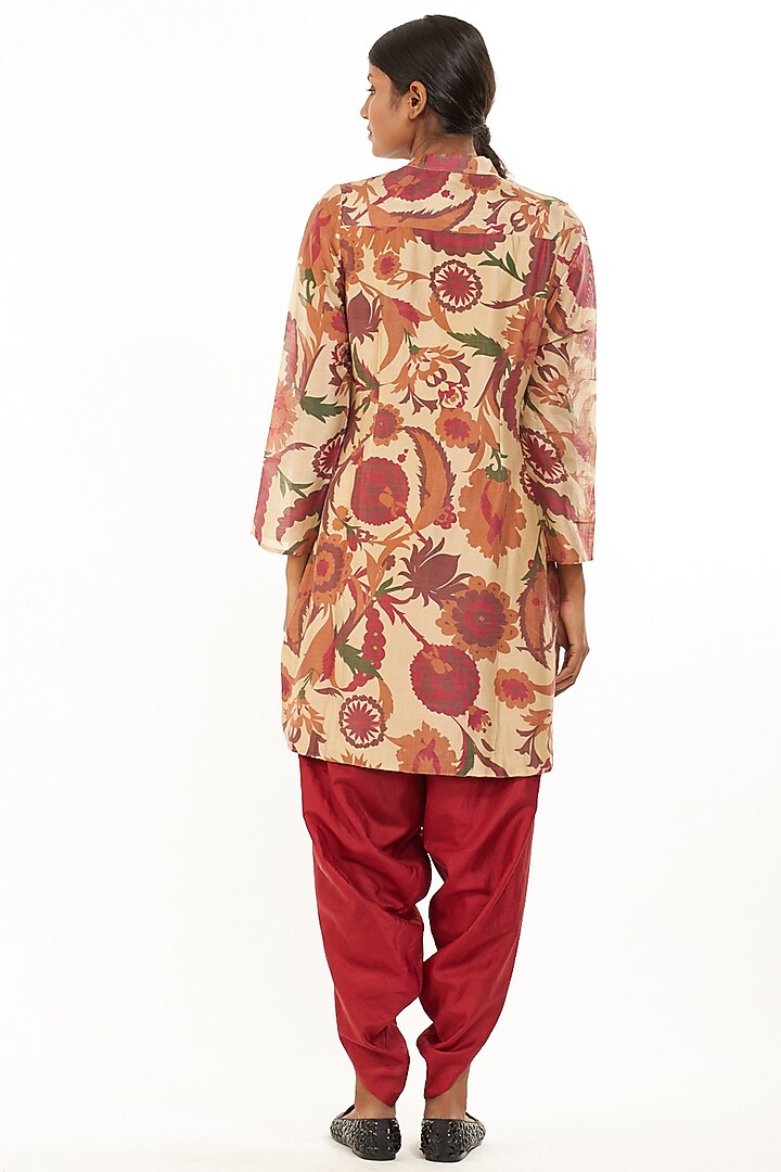 Beige & Wine High-Low Shirt by Abraham & Thakore at Pernia's Pop Up Shop
