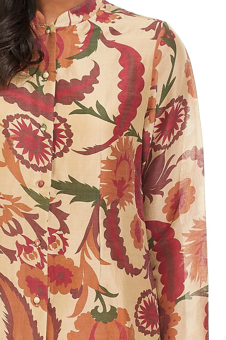 Beige & Wine High-Low Shirt by Abraham & Thakore at Pernia's Pop Up Shop