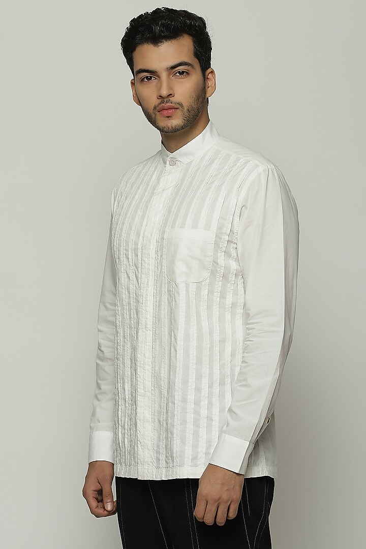 Ivory Cotton Poplin Party Wear Shirt by Abraham & Thakore Men at Pernia's Pop Up Shop