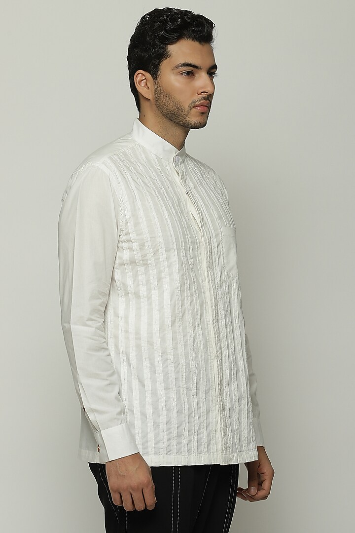 Ivory Cotton Poplin Party Wear Shirt by Abraham & Thakore Men at Pernia's Pop Up Shop