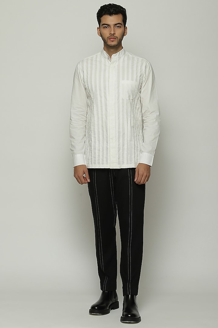 Ivory Cotton Poplin Party Wear Shirt by Abraham & Thakore Men at Pernia's Pop Up Shop