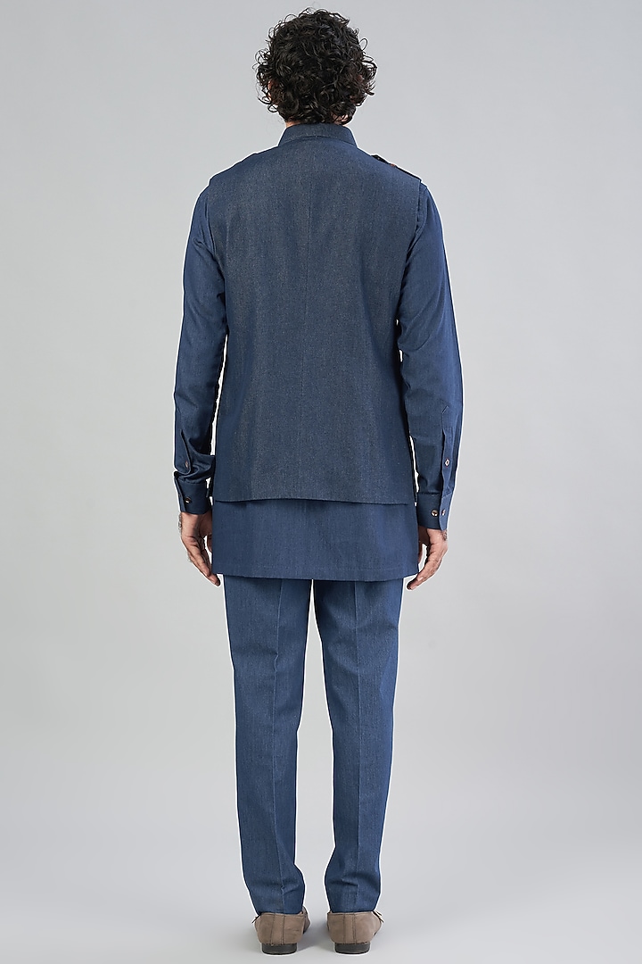Blue Denim Bundi Jacket With Kurta Set by Aqube by Amber Men at Pernia's Pop Up Shop