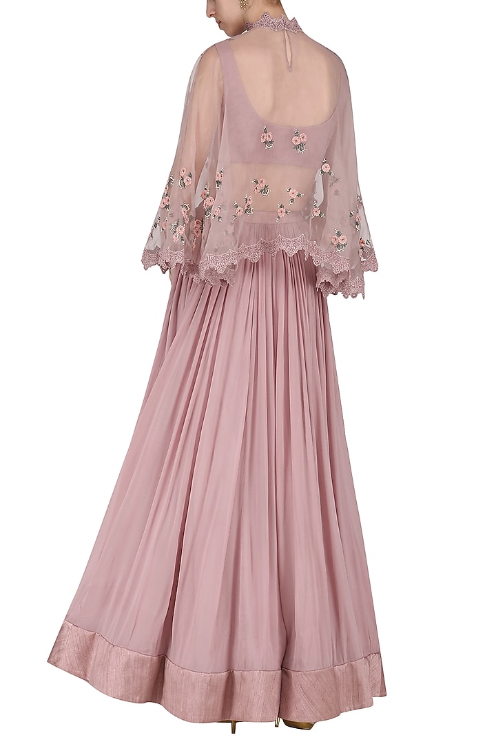 Blush Pink Embroidered Cape Blouse by Abhishek Vermaa at Pernia's Pop Up Shop
