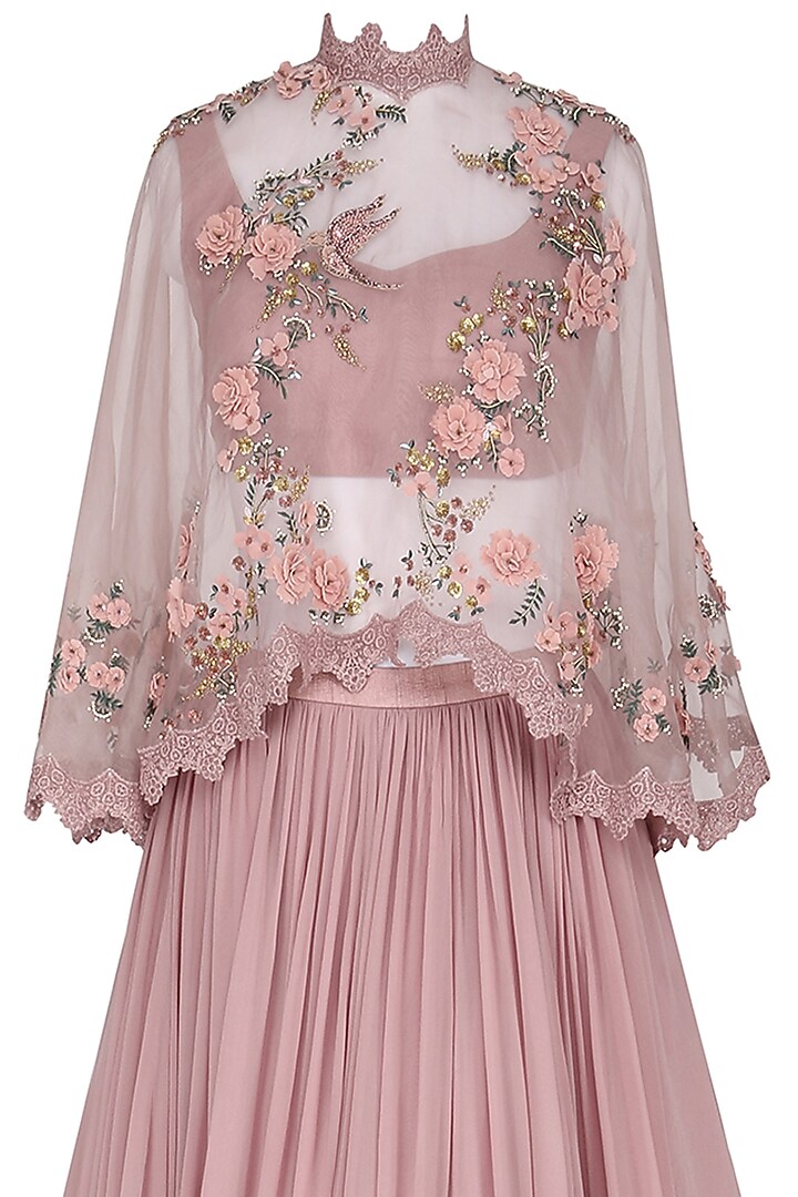 Blush Pink Embroidered Cape Blouse by Abhishek Vermaa at Pernia's Pop Up Shop