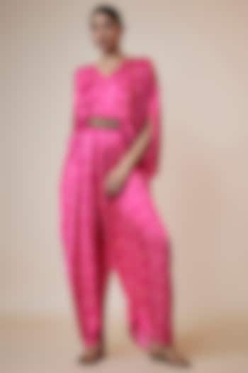 Pink Silk Bandhej Printed Pleated Jumpsuit by Arab Crab