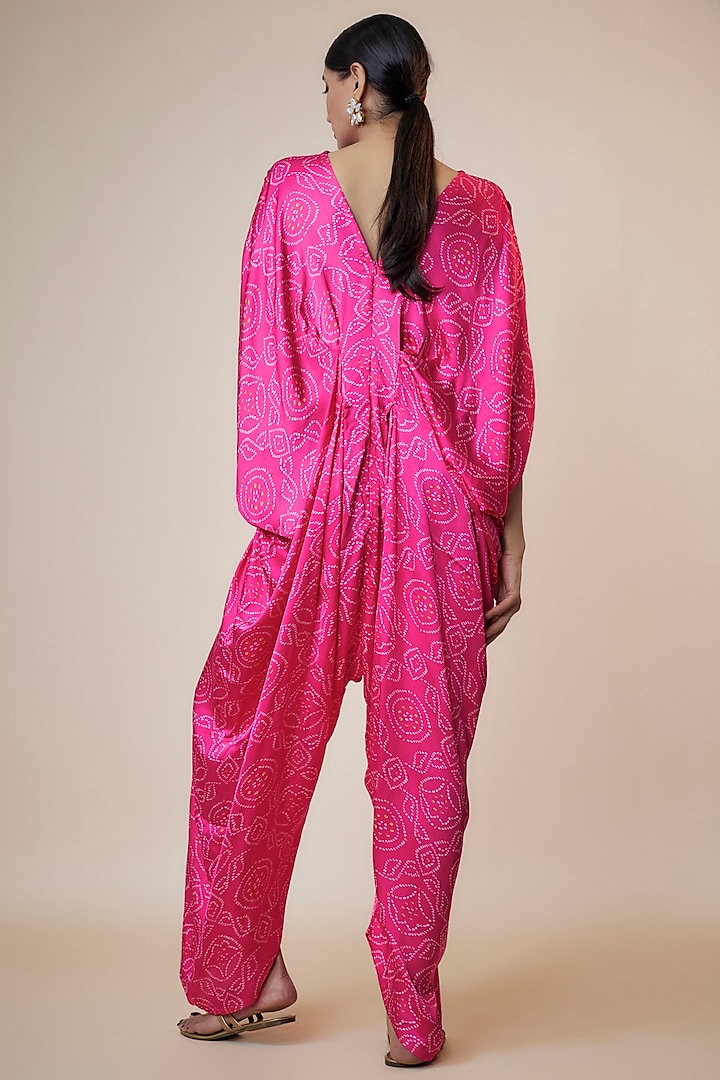 Pink Silk Bandhej Printed Pleated Jumpsuit by Arab Crab at Pernia's Pop Up Shop