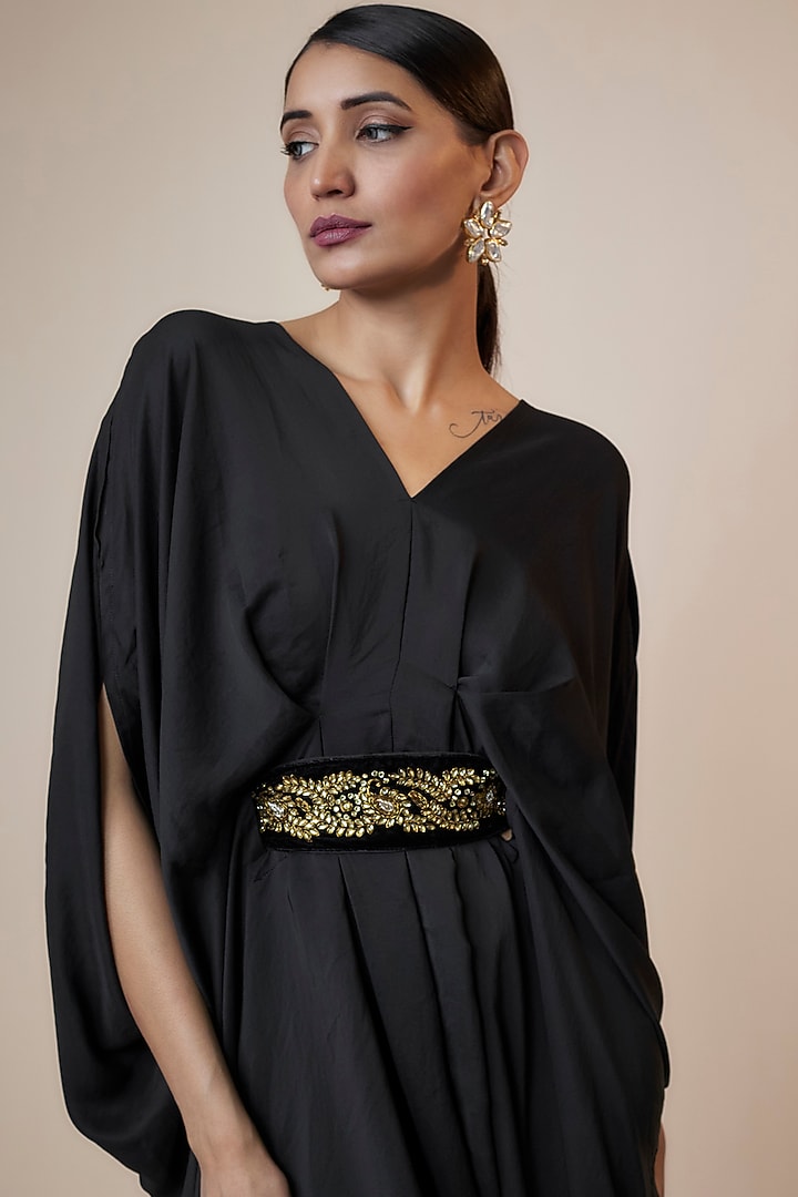 Black Silk Pleated Jumpsuit by Arab Crab at Pernia's Pop Up Shop