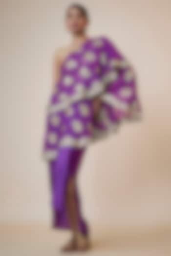 Purple Georgette & Silk Dhoti Skirt Set by Arab Crab