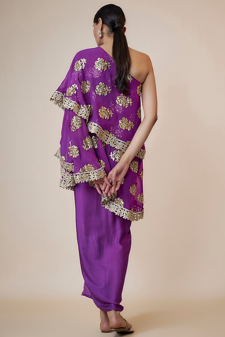 Purple Georgette & Silk Dhoti Skirt Set by Arab Crab at Pernia's Pop Up Shop