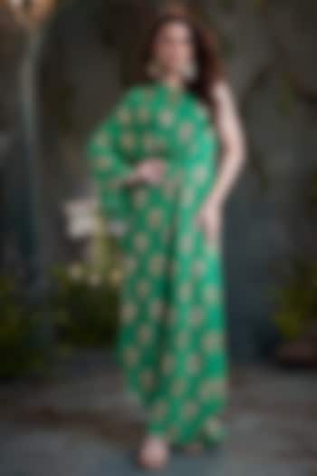 Green Georgette Sequins Embroidered One-Shoulder Kaftan Vacation Dress by Arab Crab at Pernia's Pop Up Shop