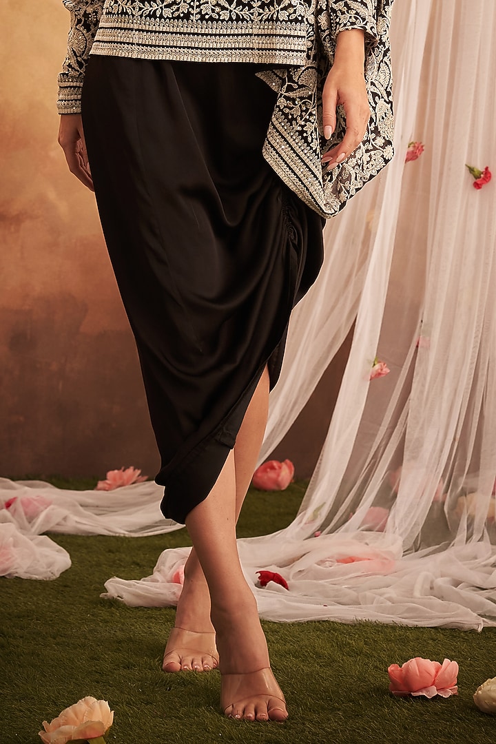 Black Georgette & Silk Skirt Set by Arab Crab at Pernia's Pop Up Shop