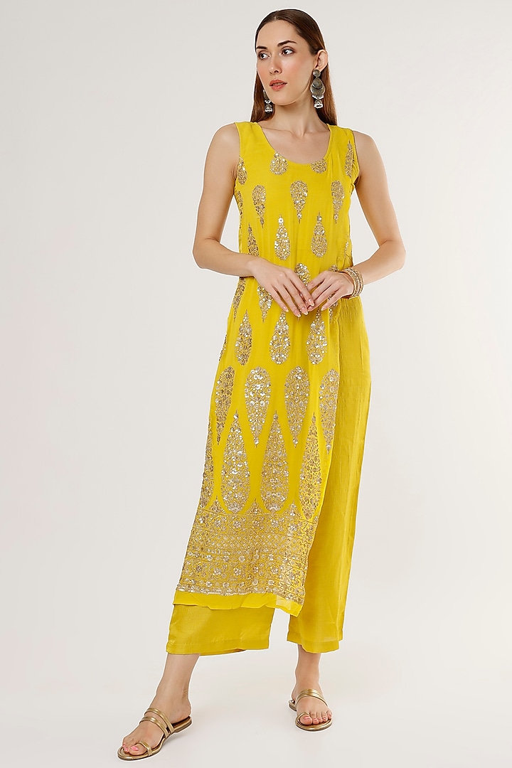 Yellow Embroidered Jumpsuit by Arab Crab