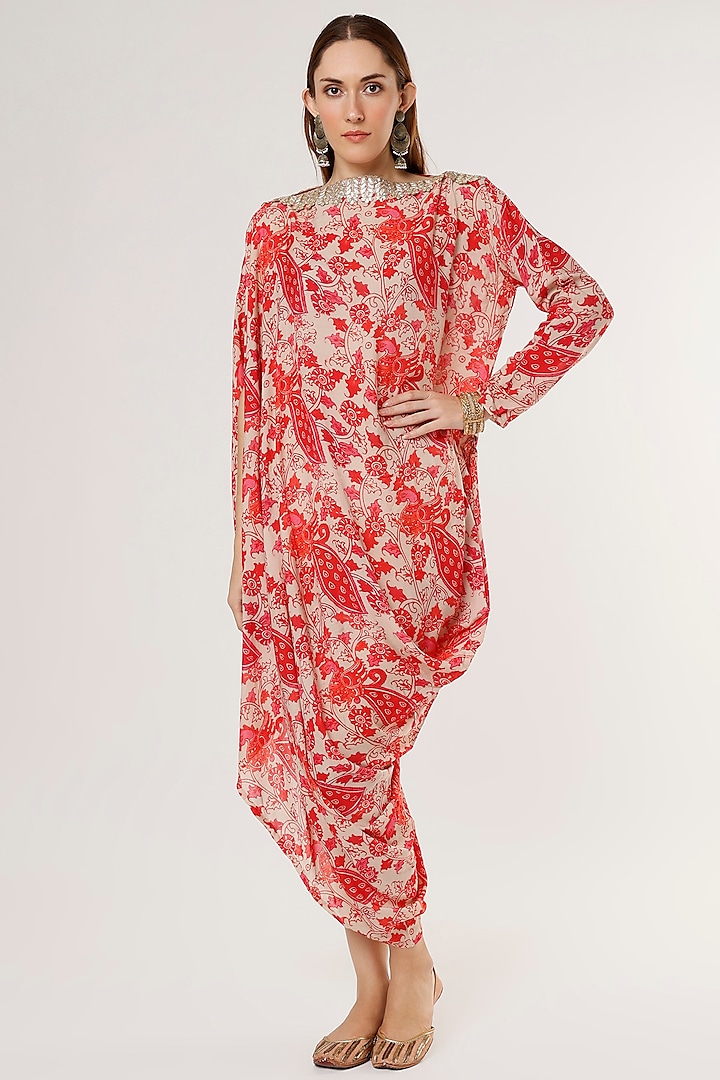 Red Printed Cowl Dress by Arab Crab