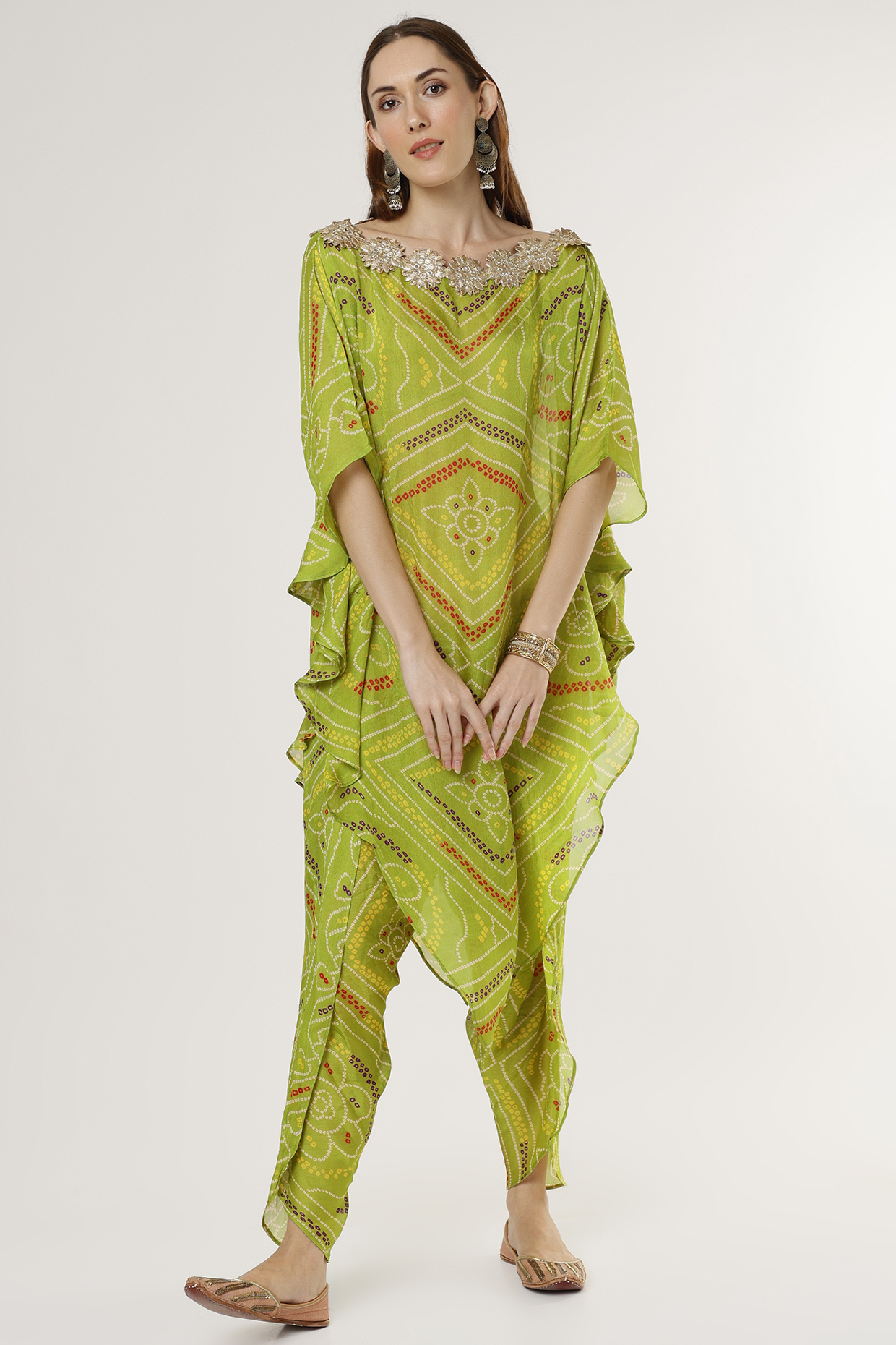 Lime Printed Pant Set by Arab Crab