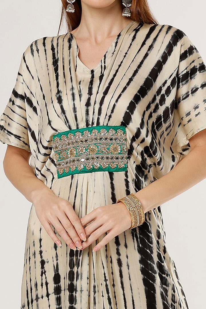 Egg Shell White & Black Printed Kaftan Summer Dress by Arab Crab at Pernia's Pop Up Shop