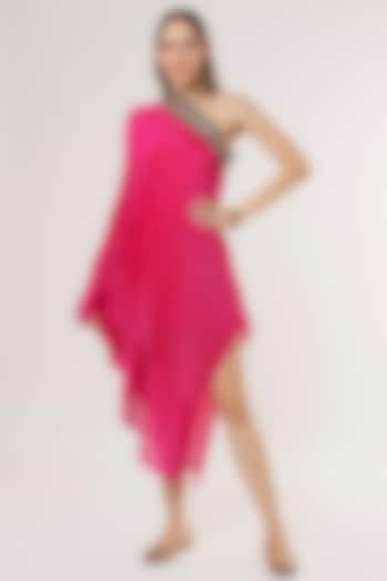 Hot Pink Pleated Polyester Dress by Arab Crab at Pernia's Pop Up Shop