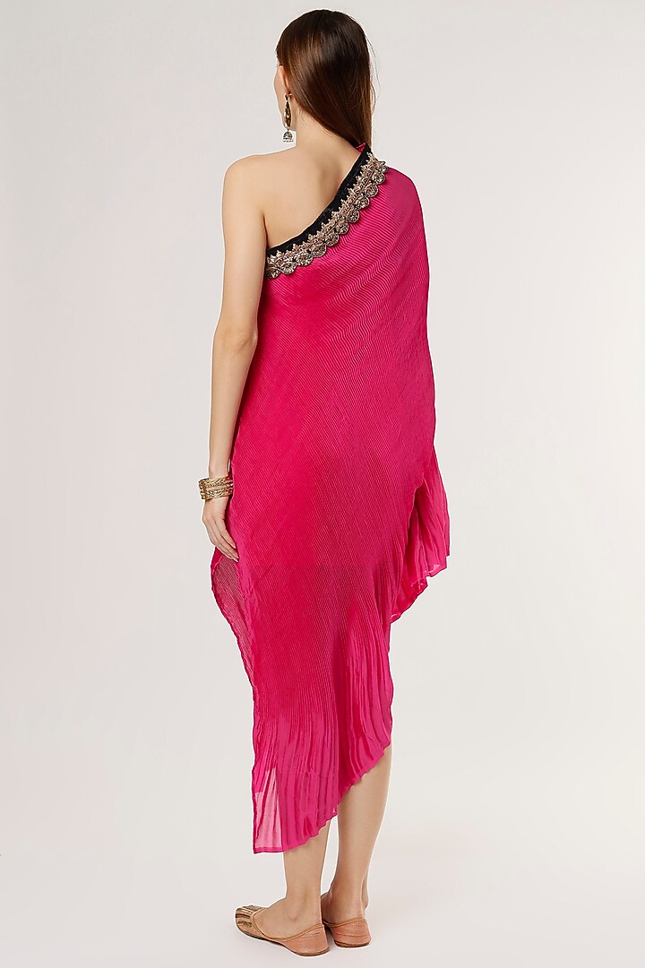 Hot Pink Pleated Polyester Summer Dress by Arab Crab at Pernia's Pop Up Shop