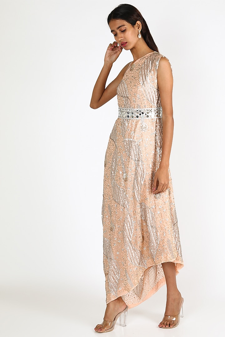 Peach Embroidered Dress With Slip & Belt by Arab Crab at Pernia's Pop Up  Shop 2026