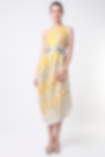 Yellow Foil Printed One-Shoulder Dress by Arab Crab