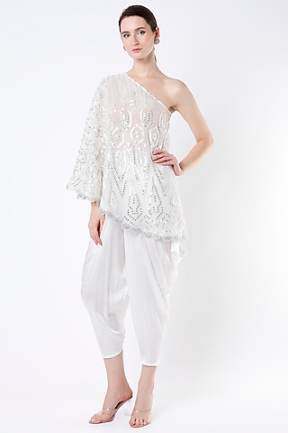 Ivory Georgette Cape Set by Arab Crab