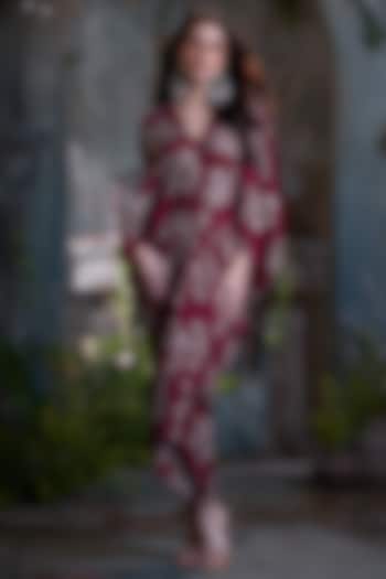Maroon Chinon Midi Kaftan Summer Dress by Arab Crab at Pernia's Pop Up Shop