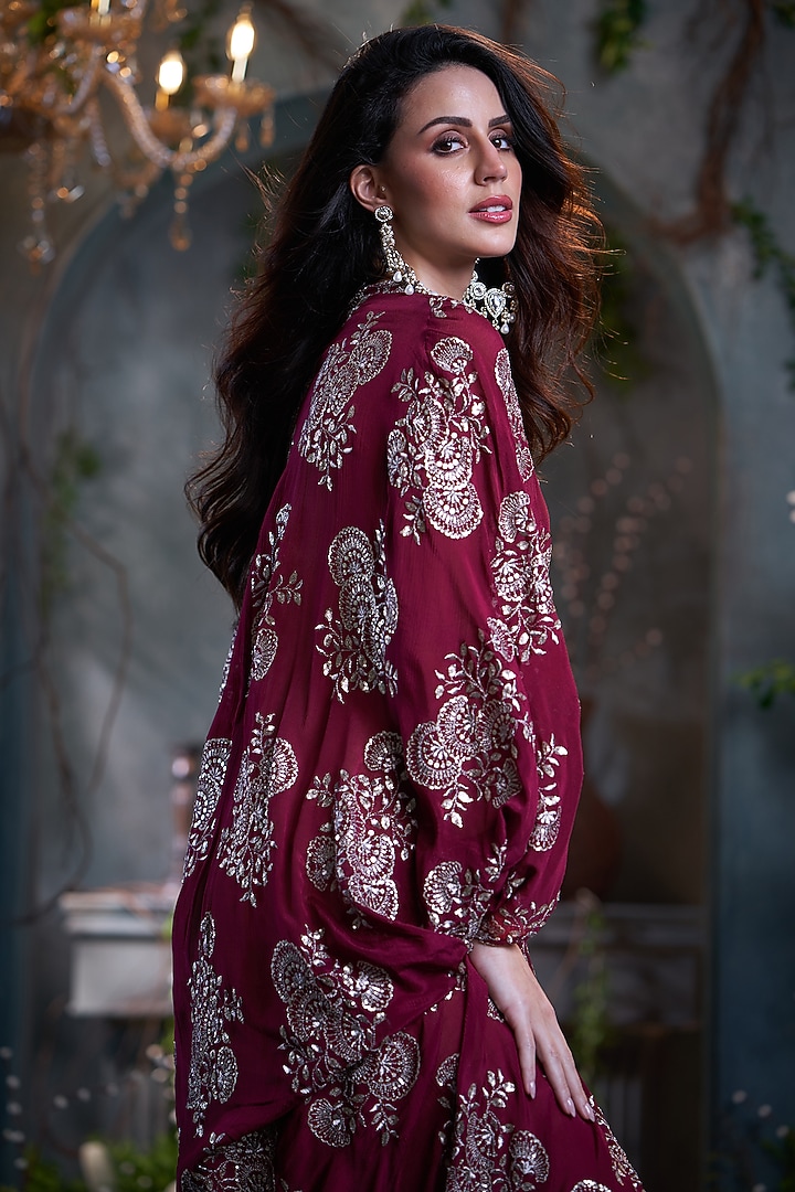 Maroon Chinon Midi Kaftan Summer Dress by Arab Crab at Pernia's Pop Up Shop