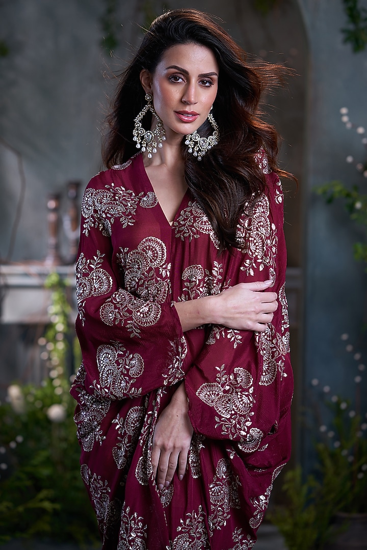 Maroon Chinon Midi Kaftan Summer Dress by Arab Crab at Pernia's Pop Up Shop