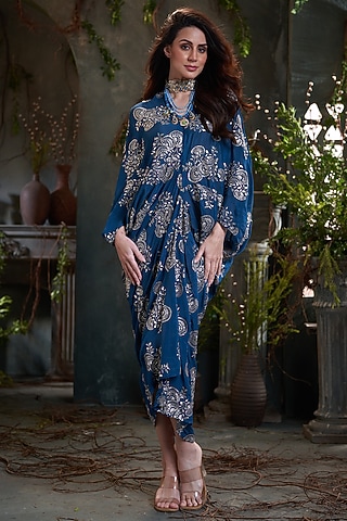 Teal Chinon Midi Kaftan Dress by Arab Crab