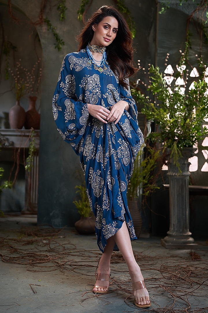 Teal Chinon Midi Kaftan Summer Dress by Arab Crab at Pernia's Pop Up Shop
