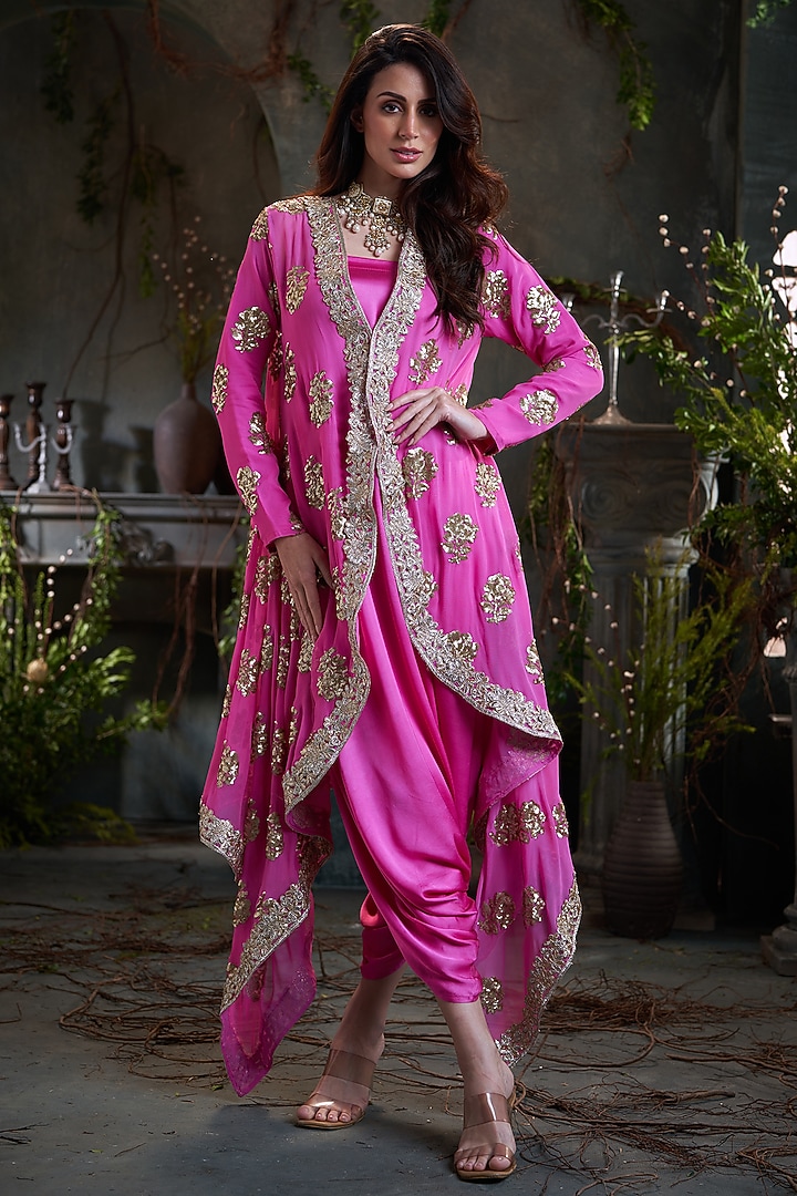 Pink Modal Satin Jumpsuit With Jacket by Arab Crab at Pernia's Pop Up Shop