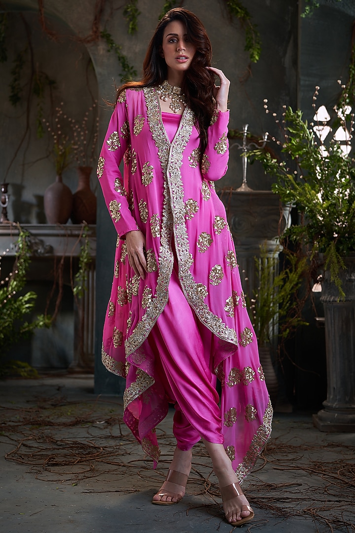 Pink Modal Satin Jumpsuit With Jacket by Arab Crab at Pernia's Pop Up Shop