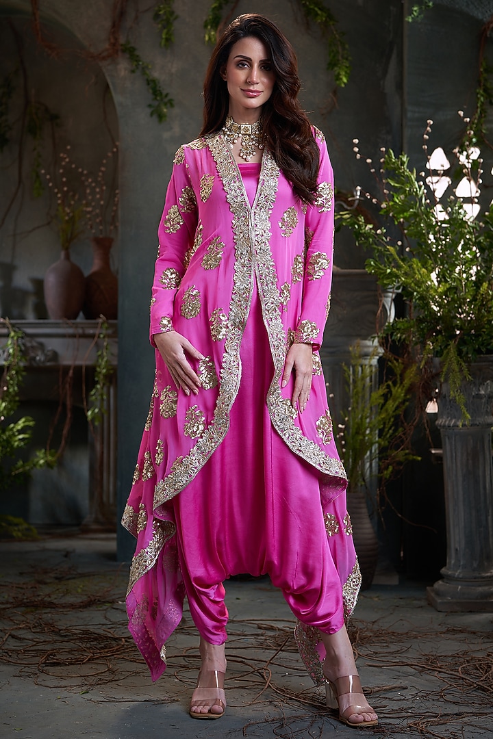Pink Modal Satin Jumpsuit With Jacket by Arab Crab at Pernia's Pop Up Shop