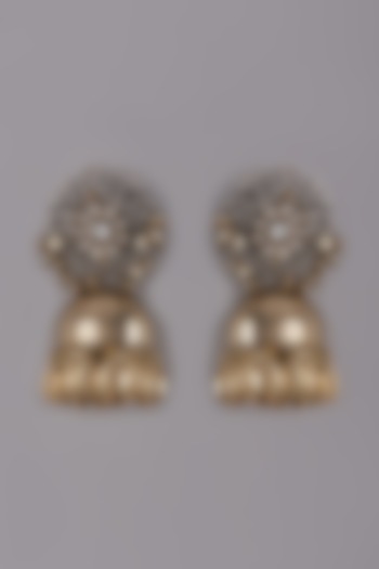 Oxidised Finish Kundan Jhumka Earrings by ACCENTUATE