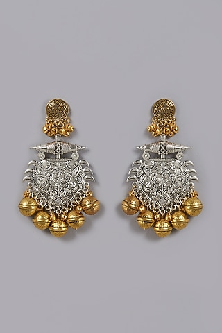 Oxidised Finish Kundan Polki Dangler Earrings by ACCENTUATE