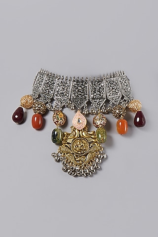 Oxidised Finish Ganesha Choker Necklace by ACCENTUATE