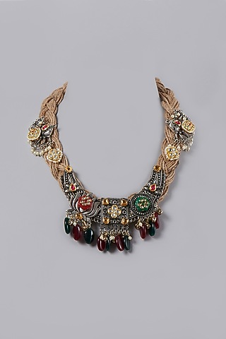 Oxidised Finish Kundan & Glass Beads Necklace by ACCENTUATE
