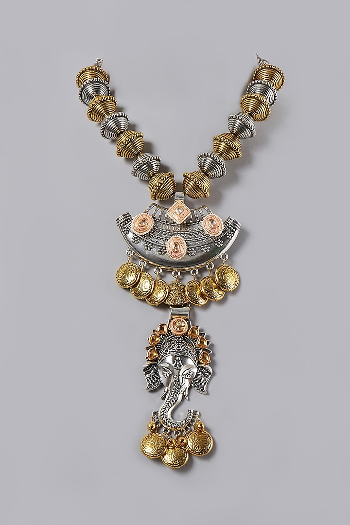 Oxidised Finish Necklace With Meenakari & Kundan by ACCENTUATE