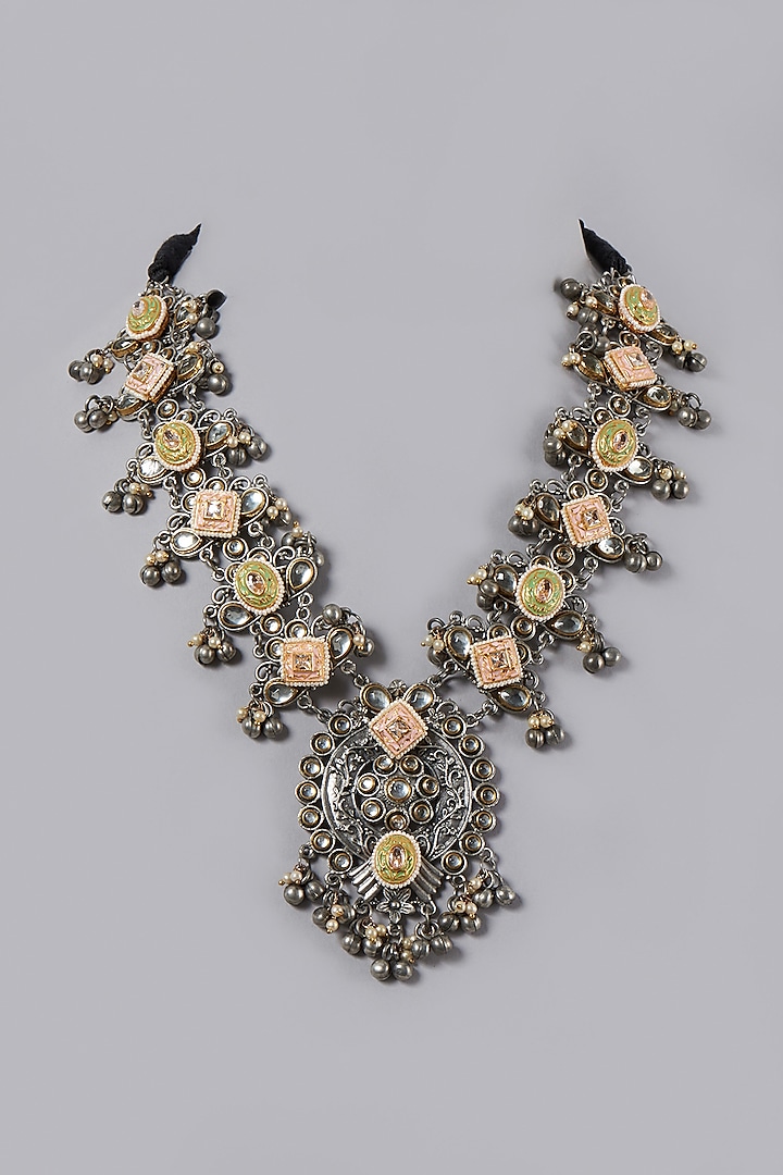 Oxidised Finish Necklace With Meenakari & Ghungroos by ACCENTUATE