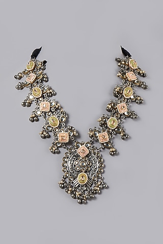 Oxidised Finish Necklace With Meenakari & Ghungroos by ACCENTUATE