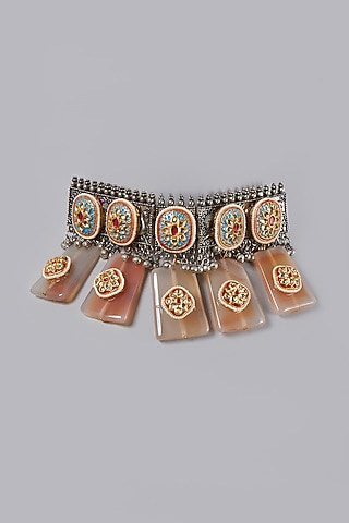 Oxidised Finish Necklace With Semi-Precious Stones by ACCENTUATE