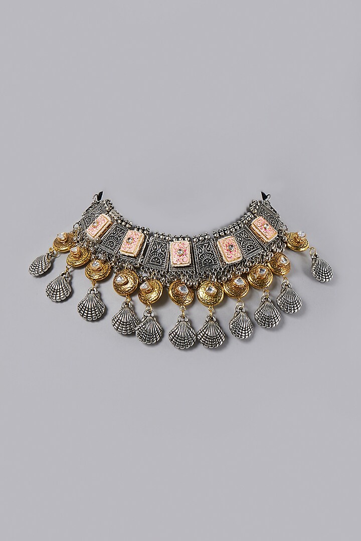 Oxidised Finish Choker Necklace With Kundan & Meenakari by ACCENTUATE