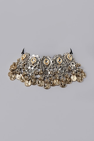 Oxidised Finish Choker Necklace With Kundan & Ghungroos by ACCENTUATE